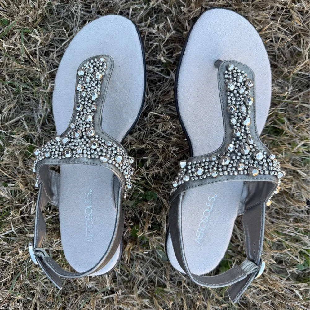 AEROSOLES Crystal Chlear Silver Embellished‎ Sandals Sz-7.5M. J